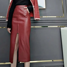 Load image into Gallery viewer, CARA  High Waist Front Split Vegan Leather Midi Skirt - Bali Lumbung