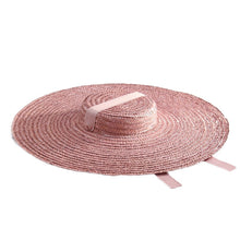 Cargar imagen en el visor de la galería, NARA Cool Summer Hat with a Flat Top and Wide Brim Trimmed with Ribbons