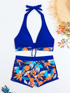 JINGA Halter Boy Shorts High-Waisted Printed Two-Piece Swimsuit Set – Bali  Lumbung