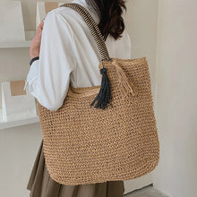 Load image into Gallery viewer, CORAL Casual Vintage Two Tones Color Tote Beach Straw Bag - Bali Lumbung