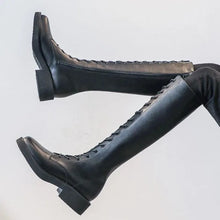 Indlæs billede til gallerivisning KENSEY High Low Heel Knee High Boots with Round Toe and Lace-Up Design