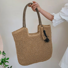Afbeelding in Gallery-weergave laden, CORAL Casual Vintage Two Tones Color Tote Beach Straw Bag - Bali Lumbung