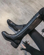 Load image into Gallery viewer, KENSEY High Low Heel Knee High Boots with Round Toe and Lace-Up Design