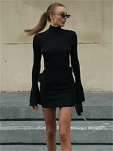 Cargar imagen en el visor de la galería, AMORE Autumn Ruffled Patchwork Mini Dress Features Long Sleeves