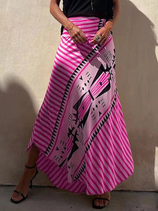ANNALISE High Waist Boho Patchwork Print Skirt for Women