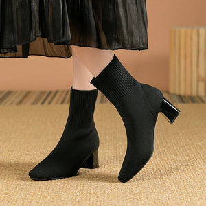 MILO Knits High Heels Sock Stretch Ankle Boots Rubber Sole