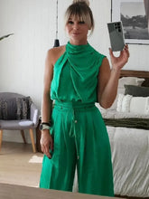 Indlæs billede til gallerivisning MAYA Stylish Two-Piece Pants Set with Sleeveless Top and Wide-Leg Pants