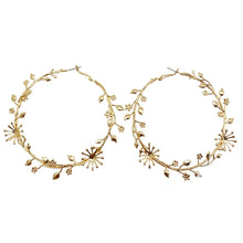 Load image into Gallery viewer, OILA #2 Gold Hoop Earrings for Women with Leaf and Flower Design, Large Circle Shape