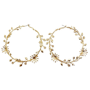 OILA #2 Gold Hoop Earrings for Women with Leaf and Flower Design, Large Circle Shape