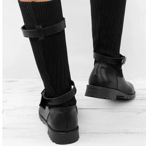 LOKI #2 Vegan Leather Square Heels Lace Up Mid Calf Boots