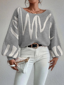 SLOAN Loose Pullover Knitted Sweater with Lantern Sleeves