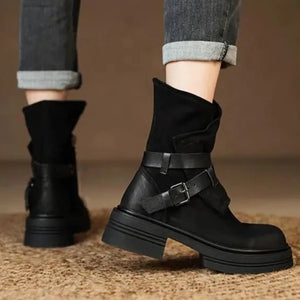 LULE Ankle Boots with Thick Heels and Elastic Round Head - Bali Lumbung