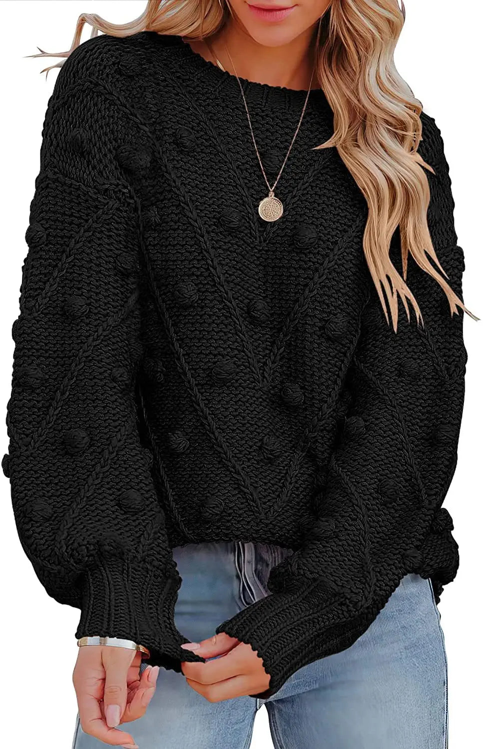 COSMO Fashionable, Loose-fitting Knitted Sweater with Ball Knit Design