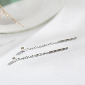 HUMMING Stylish Long Drop Earrings in Silver and Gold Tones, featuring Sparkling Zircon or Crystal Accents