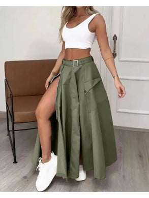 JODIE Fashion High-Waist Irregular Pockets Long Skirt