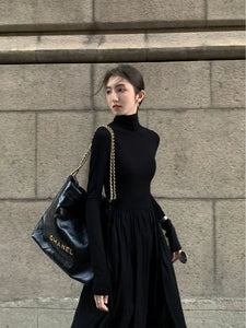 SABINA Stylish Turtleneck Dress French-Inspired and Slimming with Elegant Pleats - Bali Lumbung