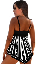 Cargar imagen en el visor de la galería, MODA Women Striped Tankini Two Piece Mid Waisted Swimsuit  in Size S-6XL