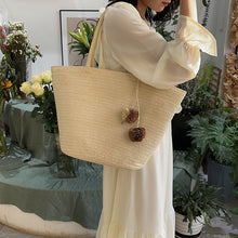 Cargar imagen en el visor de la galería, IOKE #2 Large Bohemian Women Straw Beach Tote Shoulder Bag with PomPom Charms