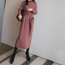 Indlæs billede til gallerivisning LISBET Elegant, High-neck Knit Dress with Long Sleeves, Belt and Pockets