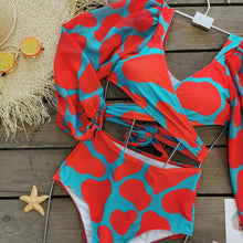 Cargar imagen en el visor de la galería, VANESSA Two pieces Crop Top Long Sleeves Swimwear Mosaic Print Tankini Swimsuit Set