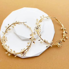 Load image into Gallery viewer, OILA #2 Gold Hoop Earrings for Women with Leaf and Flower Design, Large Circle Shape