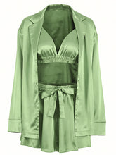 Cargar imagen en el visor de la galería, BLAIR 3-Piece Ruched Robe Pajama Set for Women