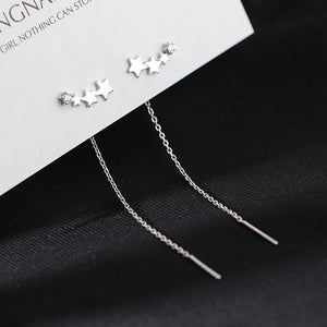 HUMMING Stylish Long Drop Earrings in Silver and Gold Tones, featuring Sparkling Zircon or Crystal Accents