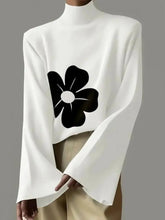 Load image into Gallery viewer, KIM Women&#39;s Tops: Daisy Pattern, High Neck, Flared Sleeves, Classic White