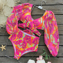 Indlæs billede til gallerivisning VANESSA Two pieces Crop Top Long Sleeves Swimwear Mosaic Print Tankini Swimsuit Set