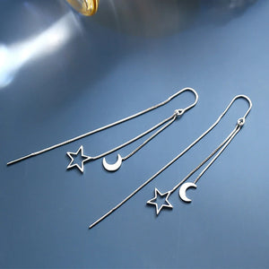HUMMING Stylish Long Drop Earrings in Silver and Gold Tones, featuring Sparkling Zircon or Crystal Accents