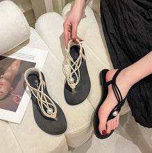 Indlæs billede til gallerivisning ELA #2 Casual Beach Inspired Braided Pearl Women Flat Sandals Open Toe
