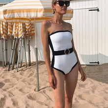 Indlæs billede til gallerivisning DHEDHE Stylish One-Piece Off-Shoulder Bikini with Color Block Design - Bali Lumbung
