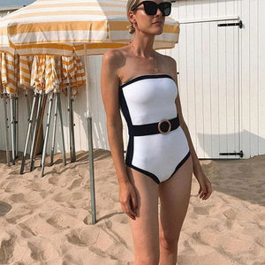 DHEDHE Stylish One-Piece Off-Shoulder Bikini with Color Block Design - Bali Lumbung