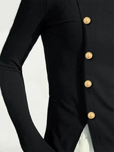 Cargar imagen en el visor de la galería, KIM High Neck Gold Button Pullover: Perfect for Fall and Spring