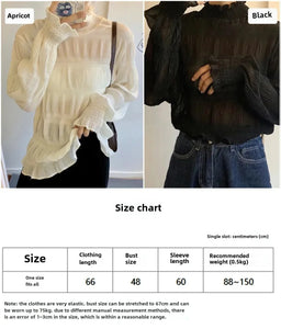 LES Loose-Fitting Chiffon Blouse with A Ruffled Turtle Neck and A Mesh Base Layer