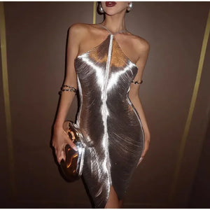 AURORA Elegant Metallic Dress with a Distinctive Design, Ideal for Evening Events - Bali Lumbung