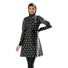 Indlæs billede til gallerivisning FAHMARA Find a Stunning Burkini Swimwear Set with High-Waisted Bottoms and Printed Puff Sleeves 3 Piece Set - Bali Lumbung