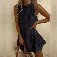 Load image into Gallery viewer, PRILLY Elegant Flower Print Crew Neck Sleeveless Lose A-Line Dress