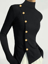 Cargar imagen en el visor de la galería, KIM High Neck Gold Button Pullover: Perfect for Fall and Spring