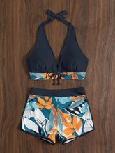 Cargar imagen en el visor de la galería, JINGA Halter Boy Shorts High-Waisted Printed Two-Piece Swimsuit Set
