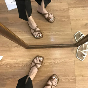 IDA Ankle Cross Straps Wedge Flat Sandals - Bali Lumbung