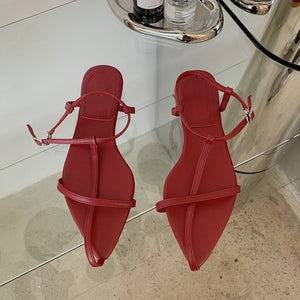 ESSY Ladies Pointed Toe Ankle Buckle Flat Sandals