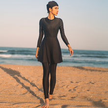 Indlæs billede til gallerivisning FAARIHA The Color Block High Neck Burkini has a Hijab and Long Sleeves for Modest Swimwear 3 Piece Set