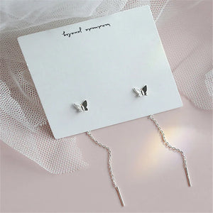 HUMMING Stylish Long Drop Earrings in Silver and Gold Tones, featuring Sparkling Zircon or Crystal Accents