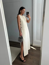 Laden Sie das Bild in den Galerie-Viewer, COLLETE Sleeveless Button Split Midi Dress for Women with Round Neck