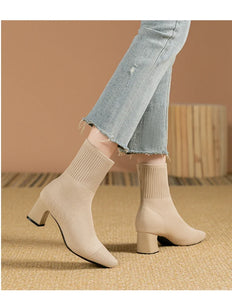 MILO Knits High Heels Sock Stretch Ankle Boots Rubber Sole