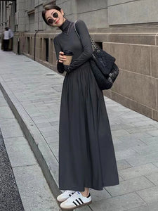 SABINA Stylish Turtleneck Dress French-Inspired and Slimming with Elegant Pleats - Bali Lumbung