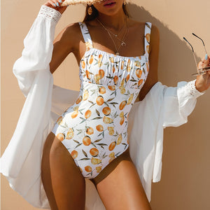 SANK Women's Tube Top Monokini Lemon Print One Pece Swimsuit