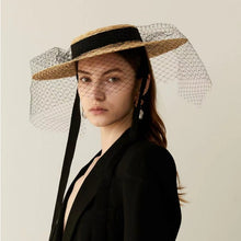 Load image into Gallery viewer, ALY Handcrafted Straw Long Ribbon with Tulle Overlay Ornamented Fascinator Headwear