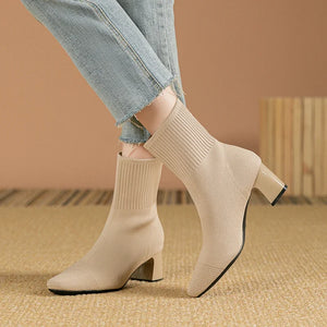 MILO Knits High Heels Sock Stretch Ankle Boots Rubber Sole